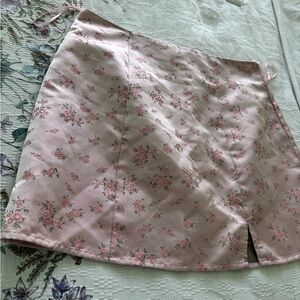 Pink Floral Satin Mini Skirt